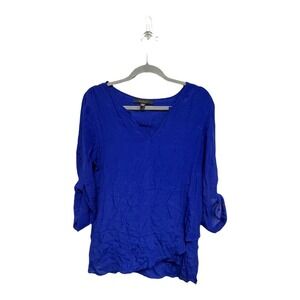 Fever Royal Blue V-Neck Blouse Women's Size Medium – Lightweight 3/4 Sleeve Top